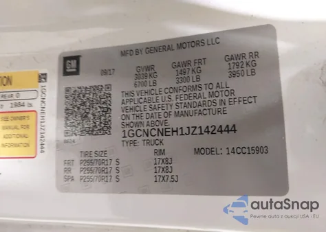 2018 Chevrolet Silverado 1500 Wt z USA, uszkodzony, nr VIN 1GCNCNEH1JZ142444